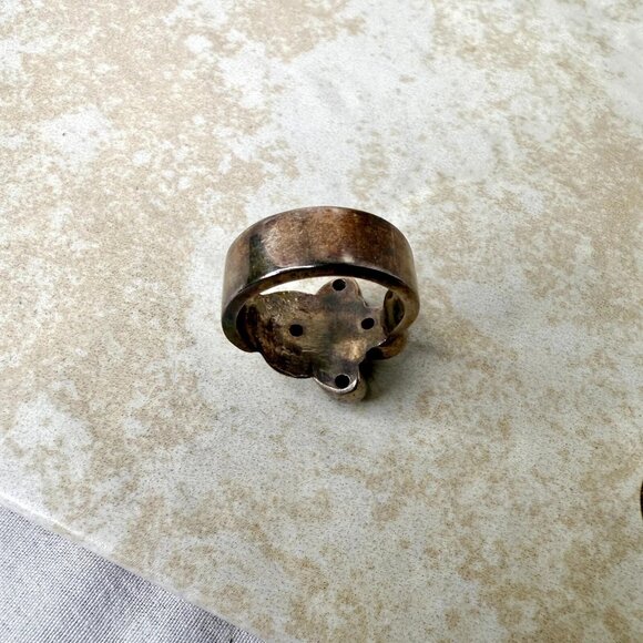 Vintage Sterling Silver Amethyst Ring Size 8 Modernist Brutalist Statement - Picture 5 of 6